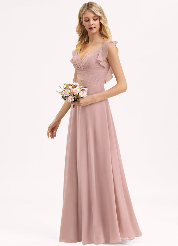 Robe Pastel Rose Demoiselle D'Honneur À Volants - gallery 9