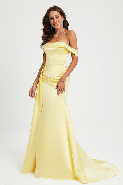 Robe Pastel Satinée Jaune Sirène Élégante - gallery 1