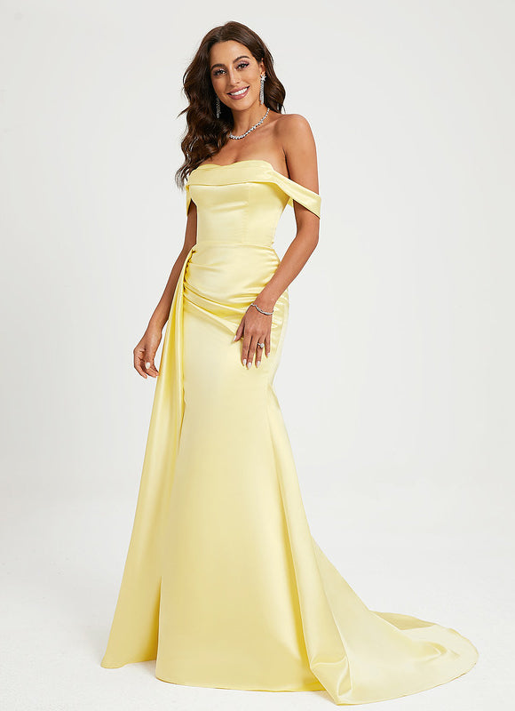 Robe Pastel Satinée Jaune Sirène Élégante - gallery 1