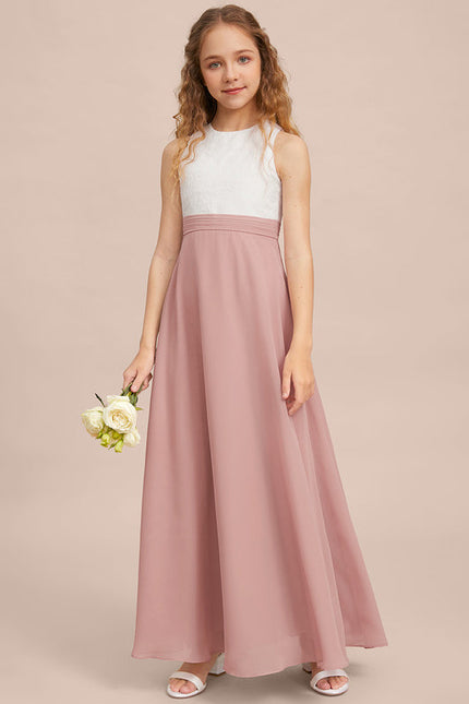Robe Pastel Rose Demoiselle D'Honneur Col Rond