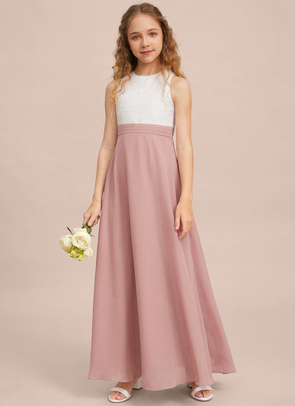 Robe Pastel Rose Demoiselle D'Honneur Col Rond