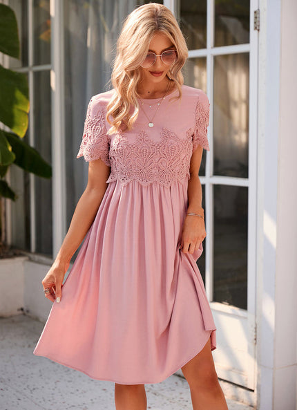 Robe Pastel Verte Col Rond Dentelle Midi