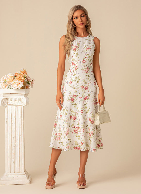 Robe Pastel Blanche Avec Fleurs Roses - gallery 8