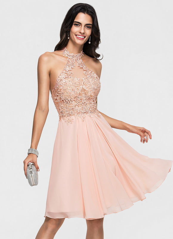 Robe Pastel Rose Trapèze Mousseline Perles - gallery 3
