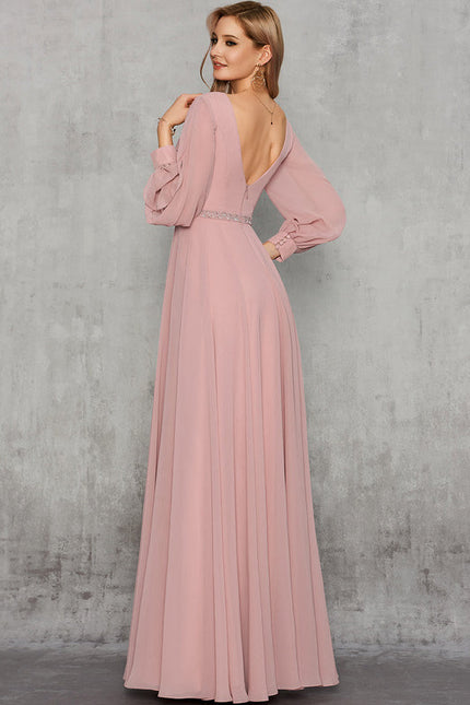 Robe Pastel Rose Trapèze Col V Élégant - gallery 4