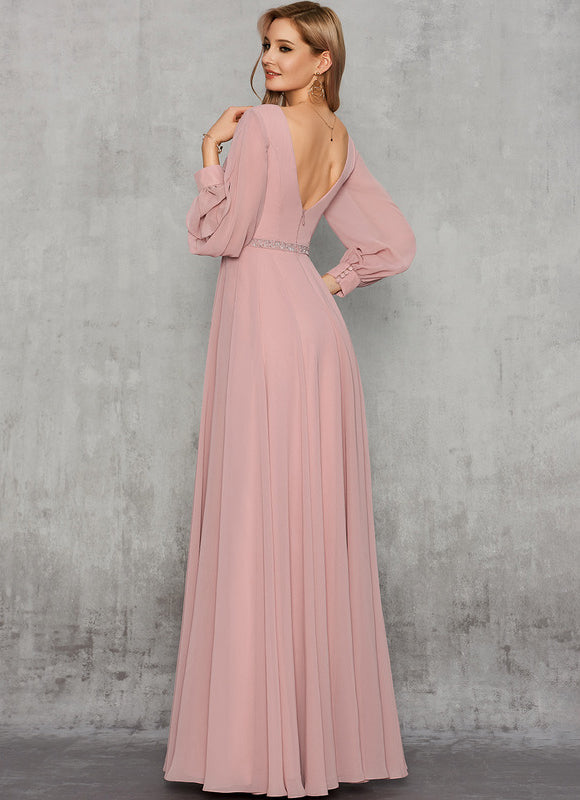 Robe Pastel Rose Trapèze Col V Élégant - gallery 4