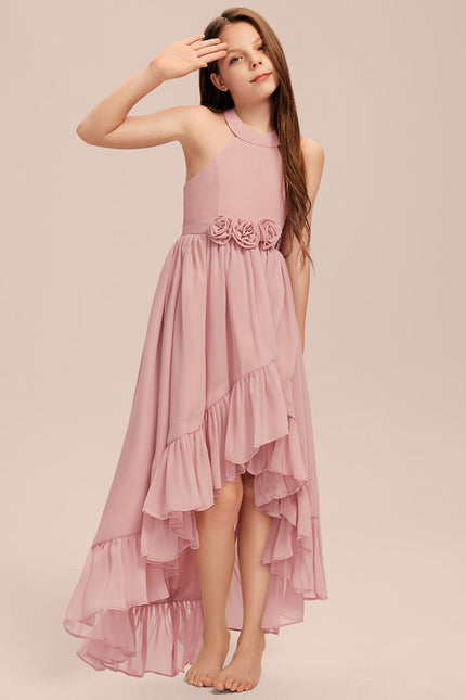Robe Pastel Rose Volants Asymétrique Junior - gallery 5
