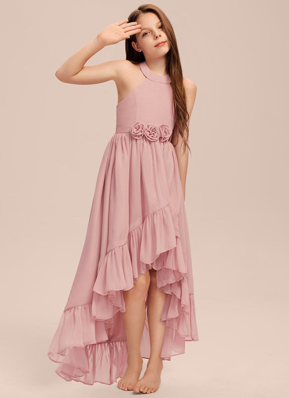 Robe Pastel Rose Volants Asymétrique Junior - gallery 5