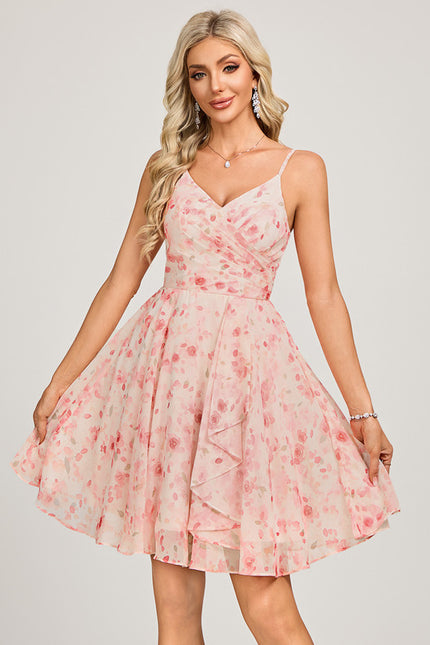 Robe Pastel Rose À Volants Trapèze