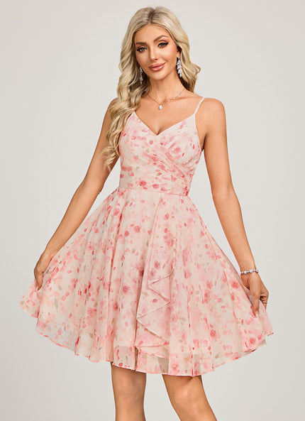 Robe Pastel Rose À Volants Trapèze