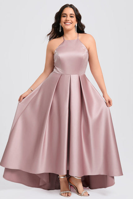Robe Pastel Rose Satin Trapèze Élégante - gallery 6