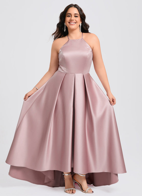 Robe Pastel Rose Satin Trapèze Élégante - gallery 6