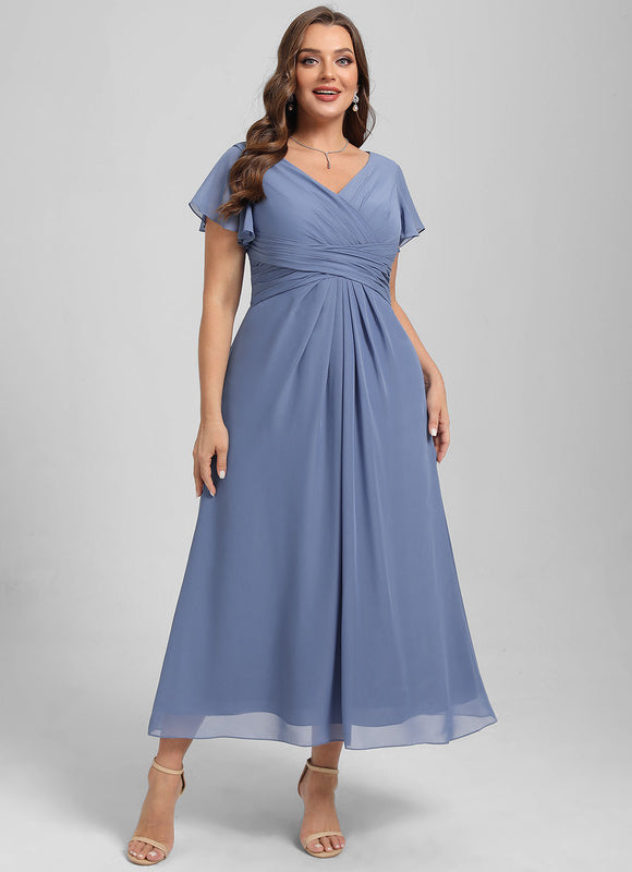 Robe Pastel Bleu Col V Longueur Mollet - gallery 6