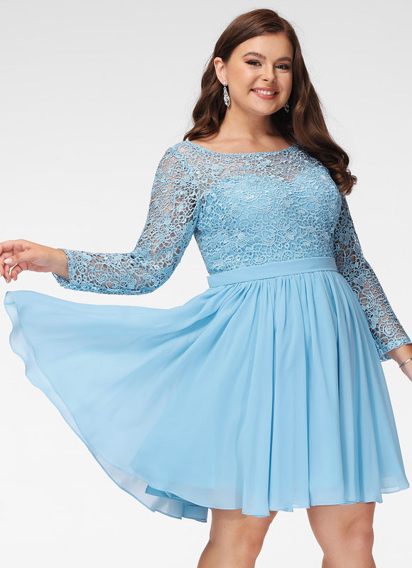 Robe Pastel Bleu Col Rond Dentelle - gallery 4