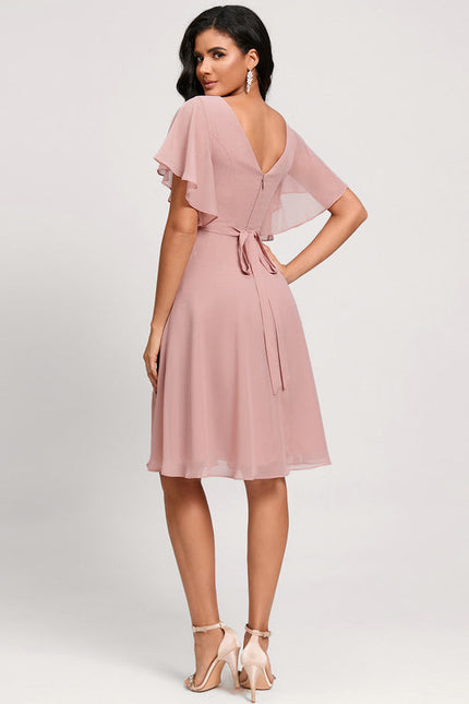 Robe Pastel Rose Col V Longueur Genou - gallery 4