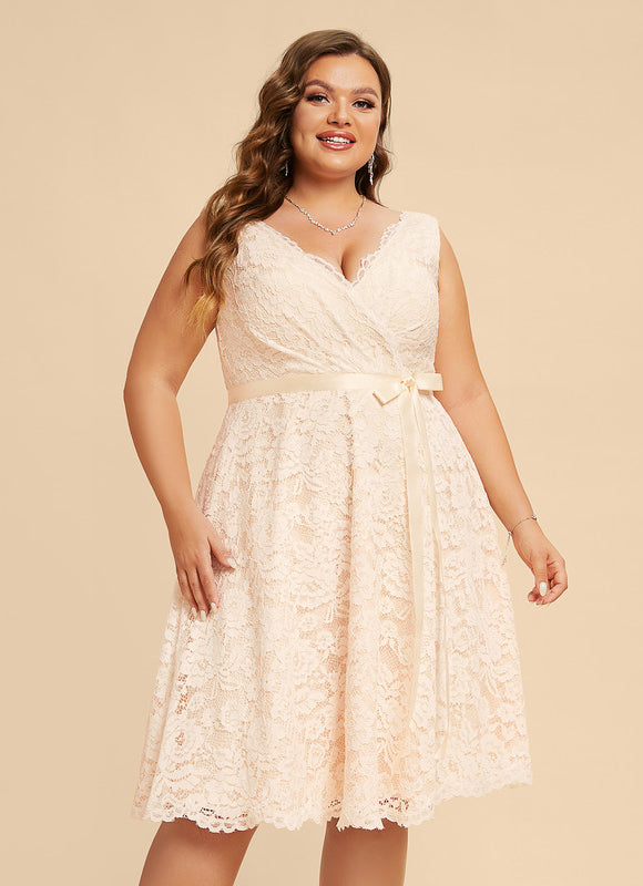 Robe Pastel Écru Dentelle Col V Trapèze - gallery 5