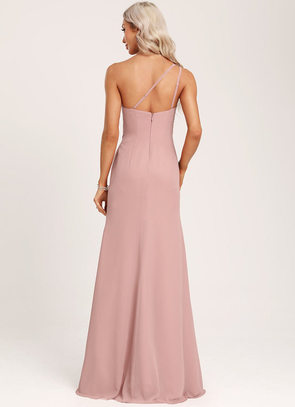Robe Pastel Bleu Décolleté Asymétrique Longue - gallery 3