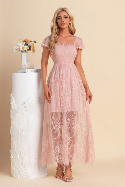 Robe Pastel Rose Dentelle Maxi Élégante - gallery 6