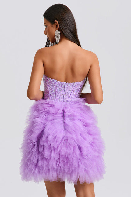 Robe Pastel Violet Paillettes Tulle Court - gallery 6