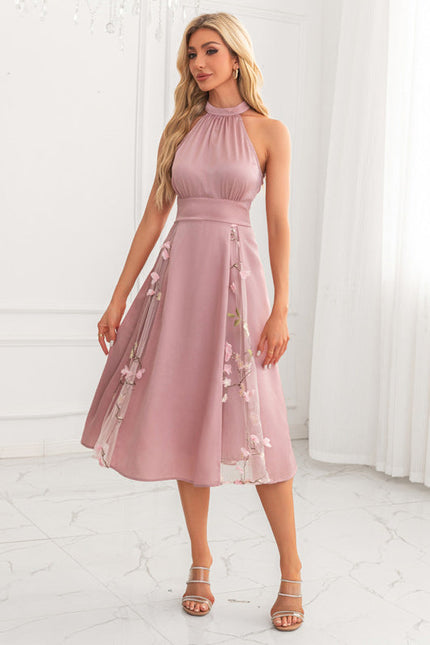 Robe Pastel Rose Trapèze Satin Midi - gallery 5