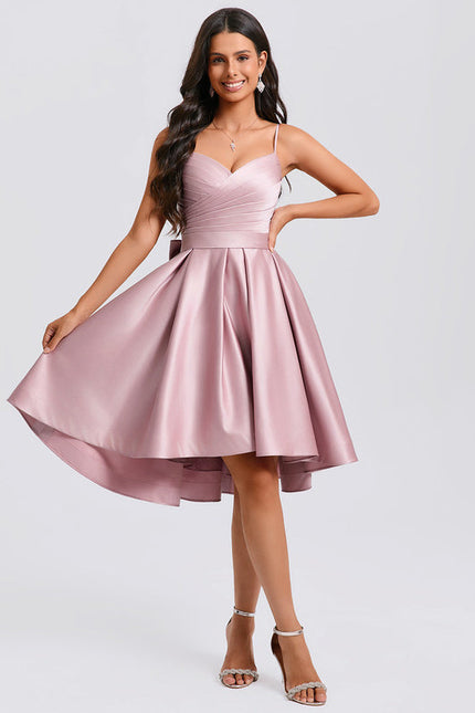 Robe Pastel Rose Trapèze Satiné Élégante - gallery 5