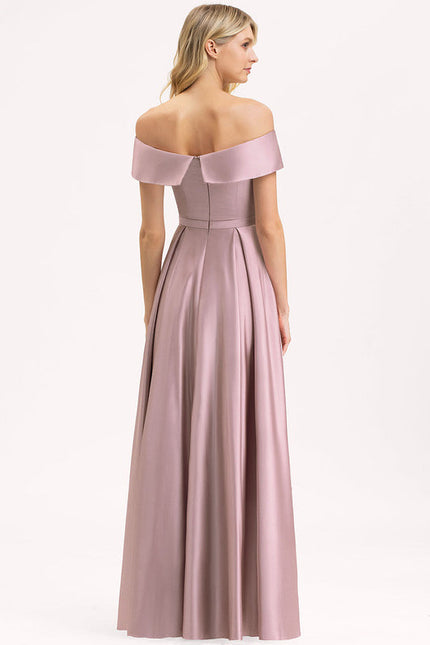 Robe Pastel Rose Épaule Dénudée Satin - gallery 5