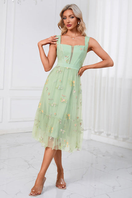 Robe Pastel Verte Col Cœur Tulle Élégante - gallery 1