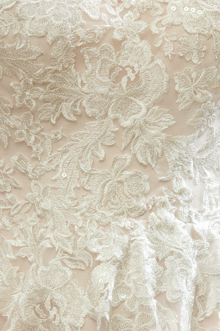 Robe Pastel Rose Traîne Tulle Dentelle - gallery 4