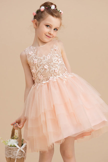 Robe Pastel Rose Col Rond Tulle Mariage