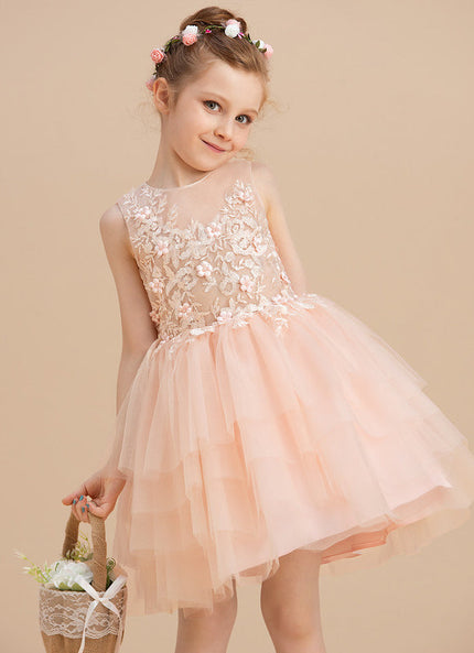 Robe Pastel Rose Col Rond Tulle Mariage