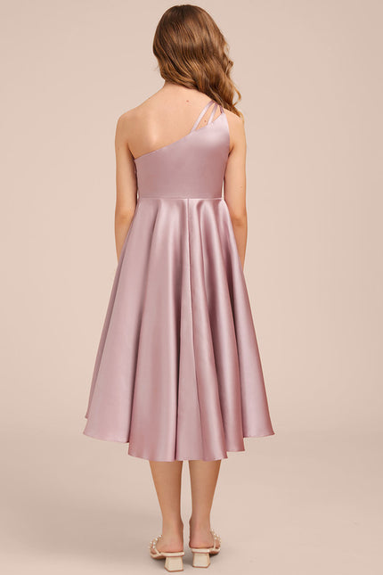 Robe Pastel Mauve Décolleté Asymétrique Satin - gallery 6