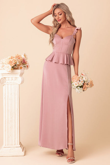 Robe Pastel Rose Satin Col Cœur Maxi - gallery 2