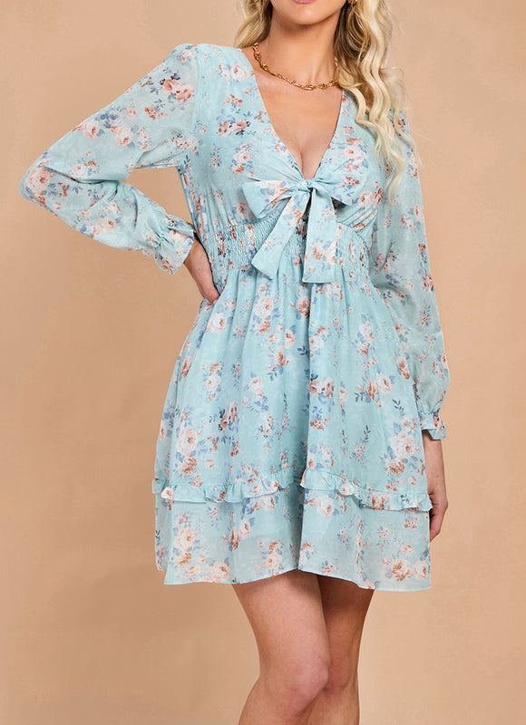 Robe Pastel Fleurie Rose Mini Volants - gallery 4