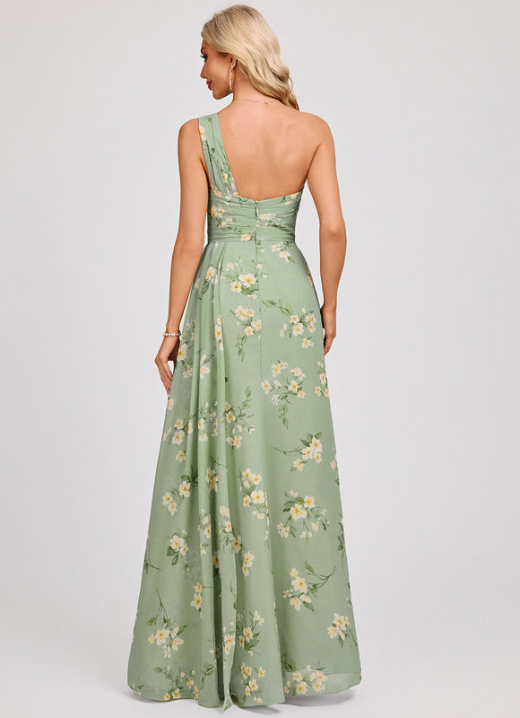 Robe Pastel Bleu Décolleté Asymétrique Longue - gallery 5