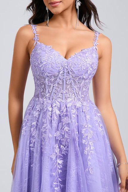 Robe Pastel Rose Col V Tulle Dentelle - gallery 5