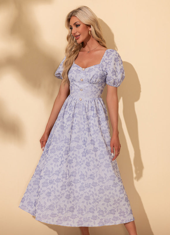 Robe Pastel Imprimée Rose Col Cœur - gallery 3