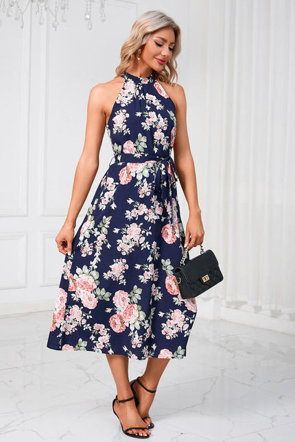Robe Pastel Verte Imprimée Fleuri Midi - gallery 6
