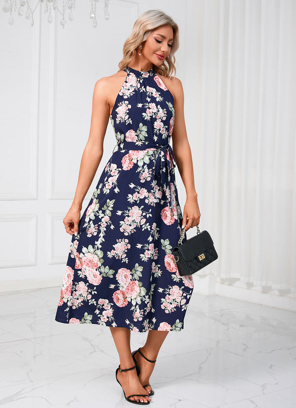 Robe Pastel Verte Imprimée Fleuri Midi - gallery 6