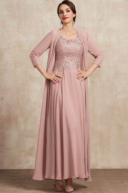 Robe Pastel Rose Traîne Long Dentelle - gallery 2