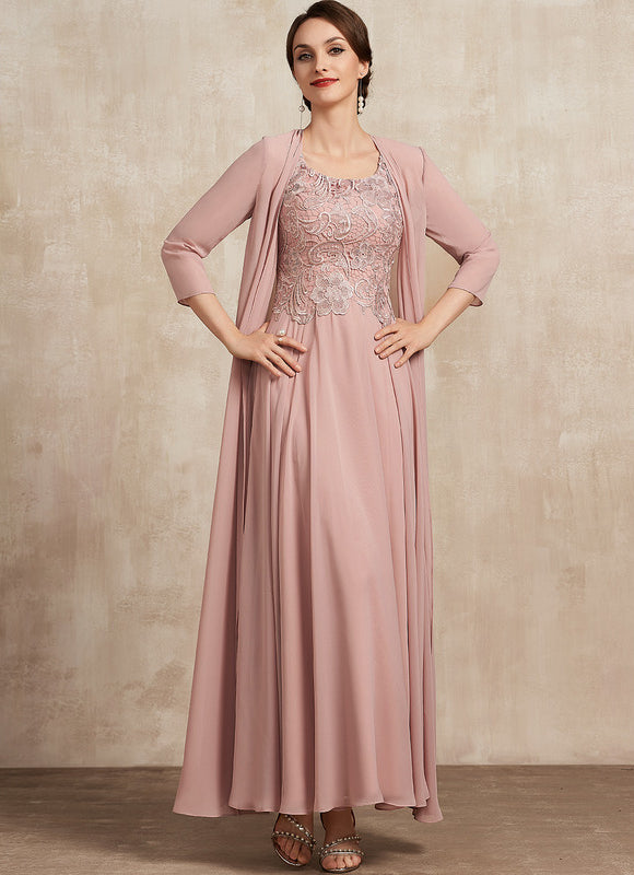 Robe Pastel Rose Traîne Long Dentelle - gallery 2