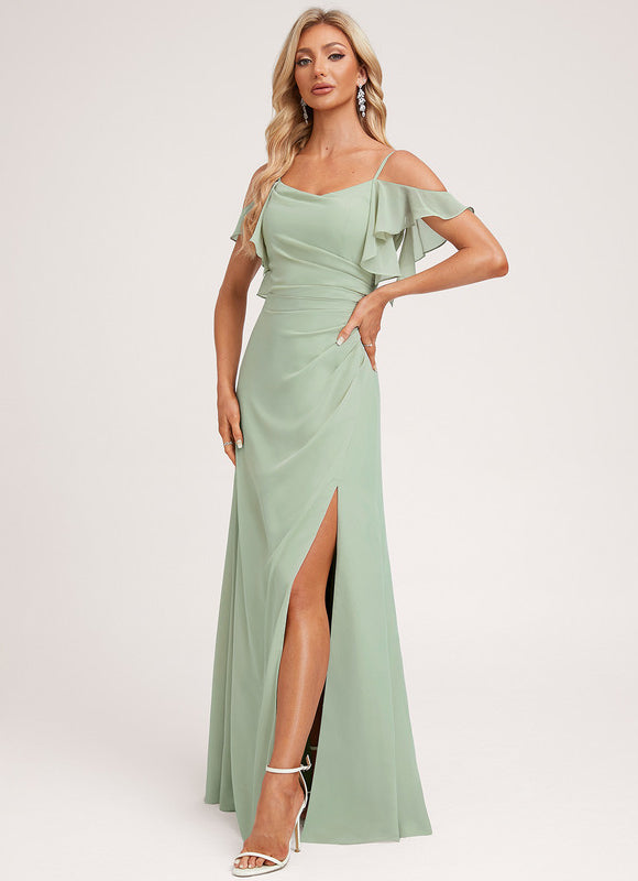 Robe Pastel Bleu Décolleté Épaules Volants - gallery 5