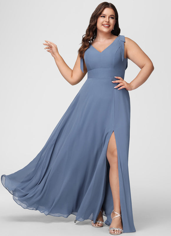 Robe Pastel Bleu Trapèze Longue Mousseline - gallery 6