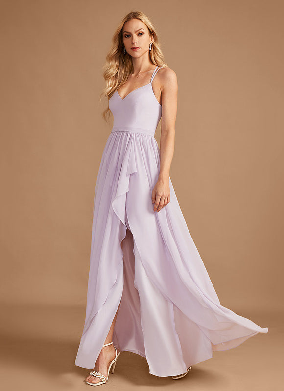 Robe Pastel Bleu Asymétrique Col V Volants