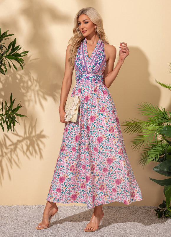 Robe Pastel Imprimé Fleurs Mauve Maxi - gallery 3