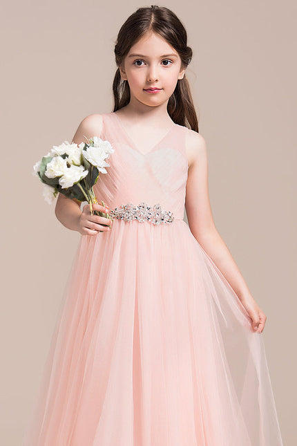 Robe Pastel Rose Col V Longueur Ras Du Sol - gallery 6