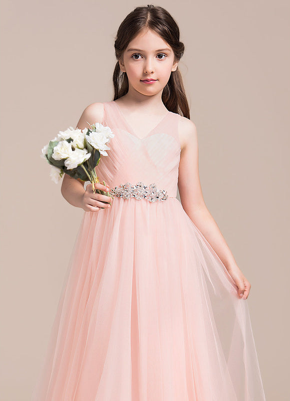 Robe Pastel Rose Col V Longueur Ras Du Sol - gallery 6