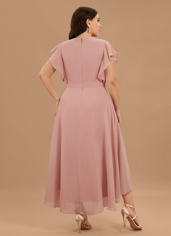 Robe Pastel Bleu Asymétrique Col V Volants - gallery 8