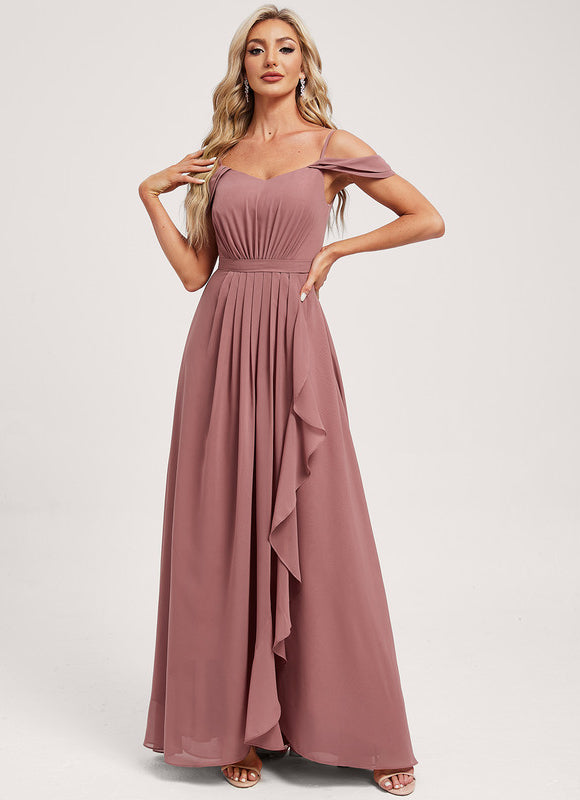 Robe Pastel Décolleté Asymétrique Rose Mauve - gallery 2