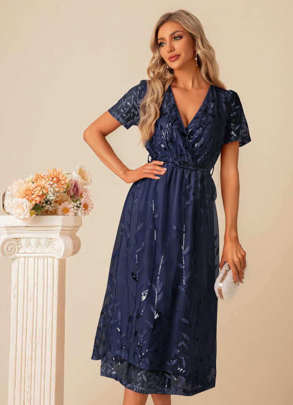 Robe Pastel Rose Pailletée Longueur Mollet - gallery 8