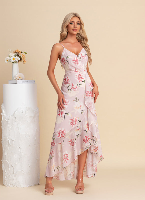 Robe Pastel Fleurie Blanche À Volants - gallery 2